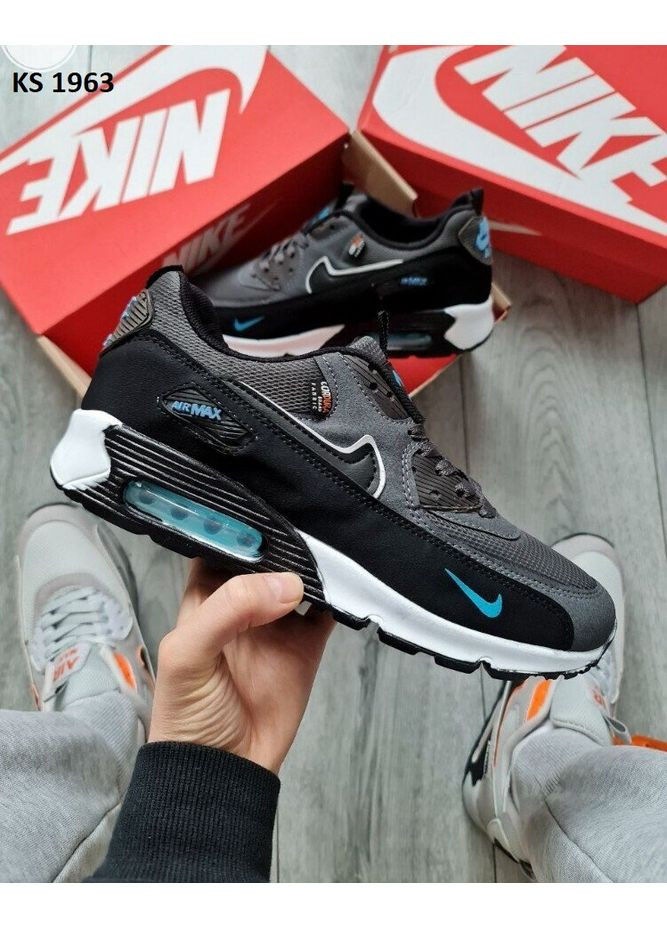 Чорні Осінні кросівки чоловічі nike air max 90 cordura gray black blue найк аір макс 90 No Brand