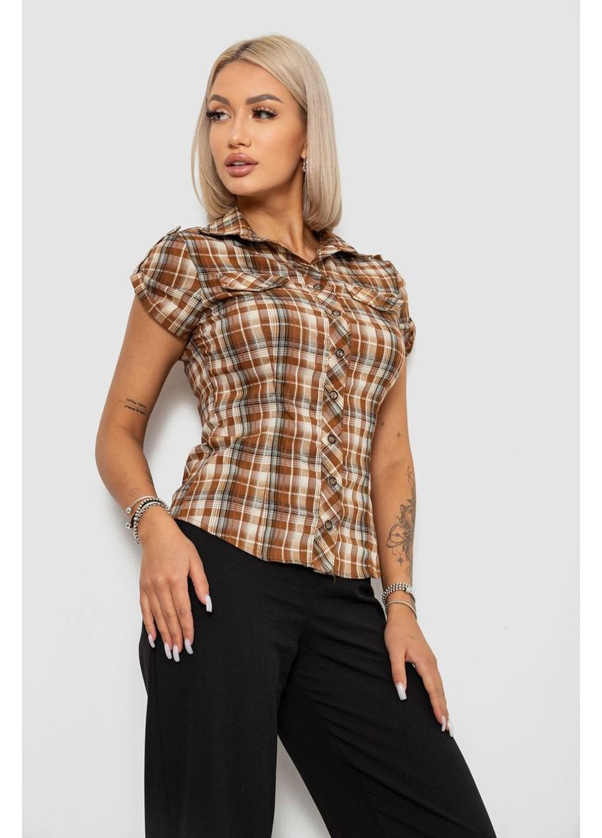 Коричневая рубашка женская в клетку,, 230r065 Ager