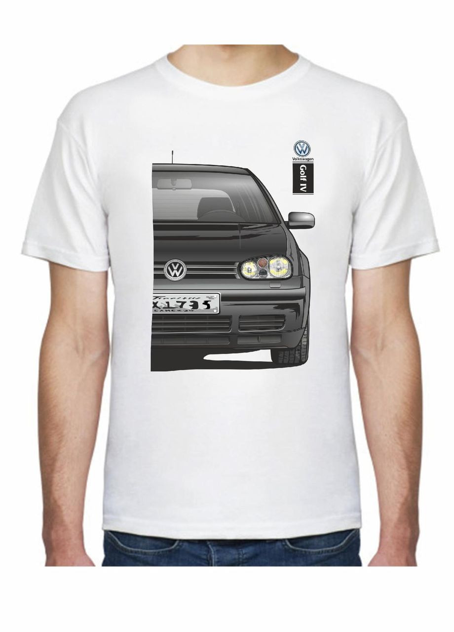 Біла футболка чоловіча з принтом volkswagen golf iv f 205404 біла Avtolife