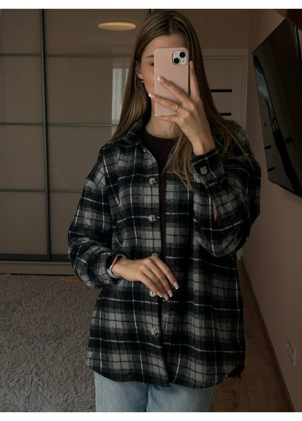 Жіноча чорно-сіра сорочка No Brand (359368376)