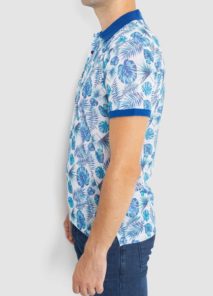 Молочна поло чоловіче з принтом синьо-молочне розмір l (sku_247r311) з коротким рукавом No Brand