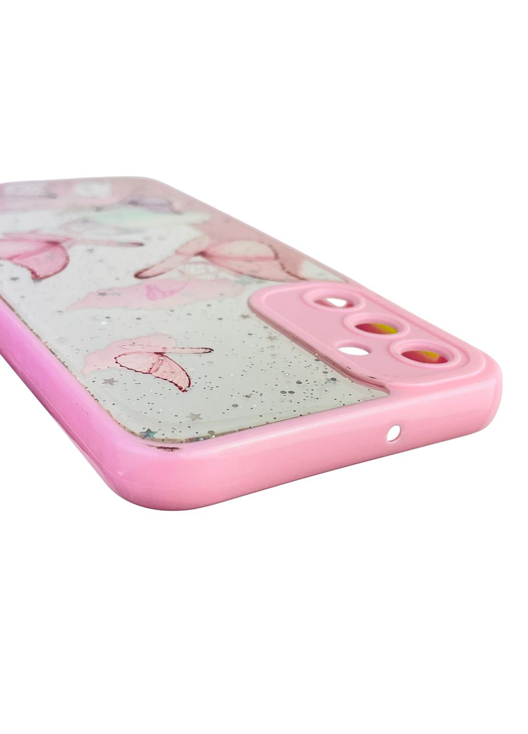 Чехол для Galaxy A24 (SM-A245F) с блёстками с бабочками на самсунг а24 розовый Samsung (366388150)