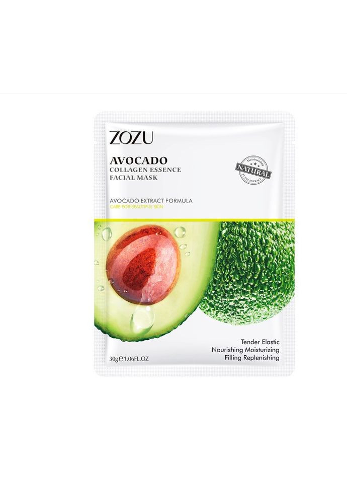 Тканевая маска для лица с экстрактом коллагена и мякоти авокадо 30 г ZOZU (294205872)