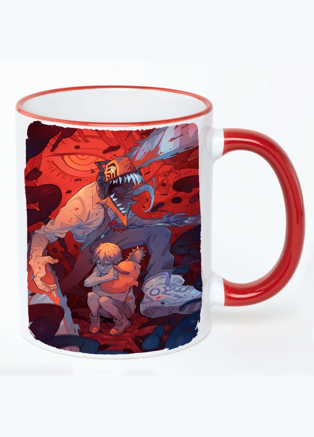 Чашка Человек-бензопила Аниме #005 (кружка, кружка) Белый с Красной ручкой 330 мл No Brand (322716360)