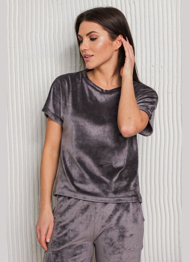 Серый демисезонный плюшевый комплект с шортами Barwa 0290/291 dark gray