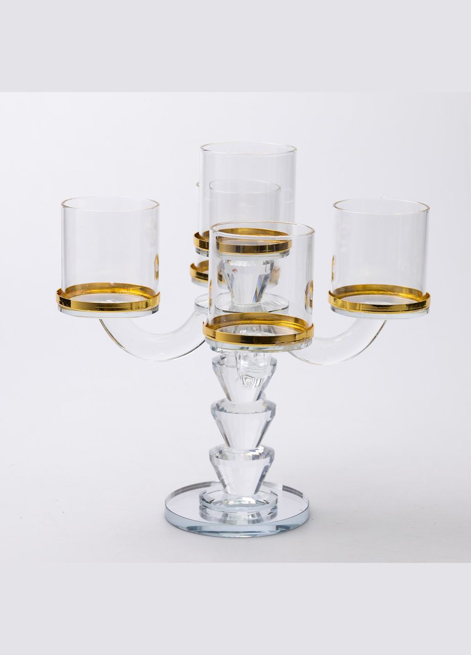 Канделябр на 5 свечей 19×19×23 см подсвечник стеклянный декоративный c золотой окантовкой HP-4-36 Yiwu (329375916)