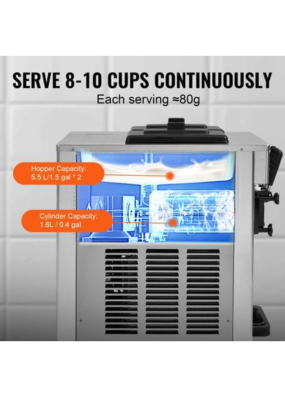 Машина для мороженого D520S, 3 вкуса, 18-28 л/ч. Vevor (351505681)