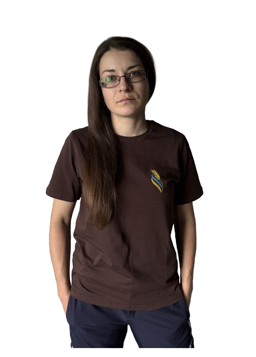 Коричнева коричнева жіноча вишита футболка-вишиванка патріотичний колосок НоКо візерунок орнамент пряма, вільна трикотаж (339786958)