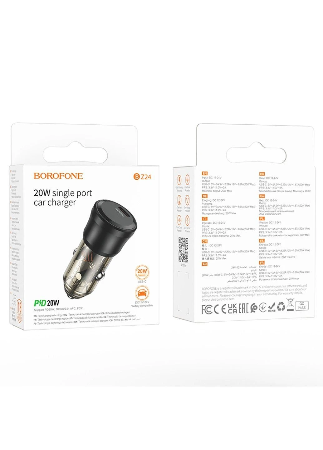 Автомобильное зарядное устройство BZ24 Clever single port PD20W car charger Transparent Black Borofone (380484282)