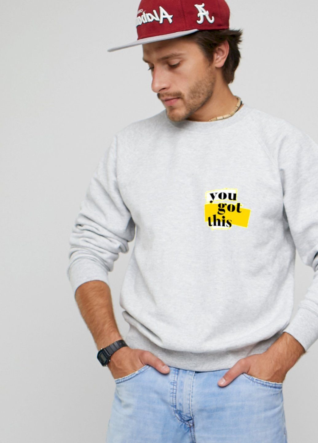 Сірий світшот чоловічий сірий "you got this" YAPPI малюнок (303772937)