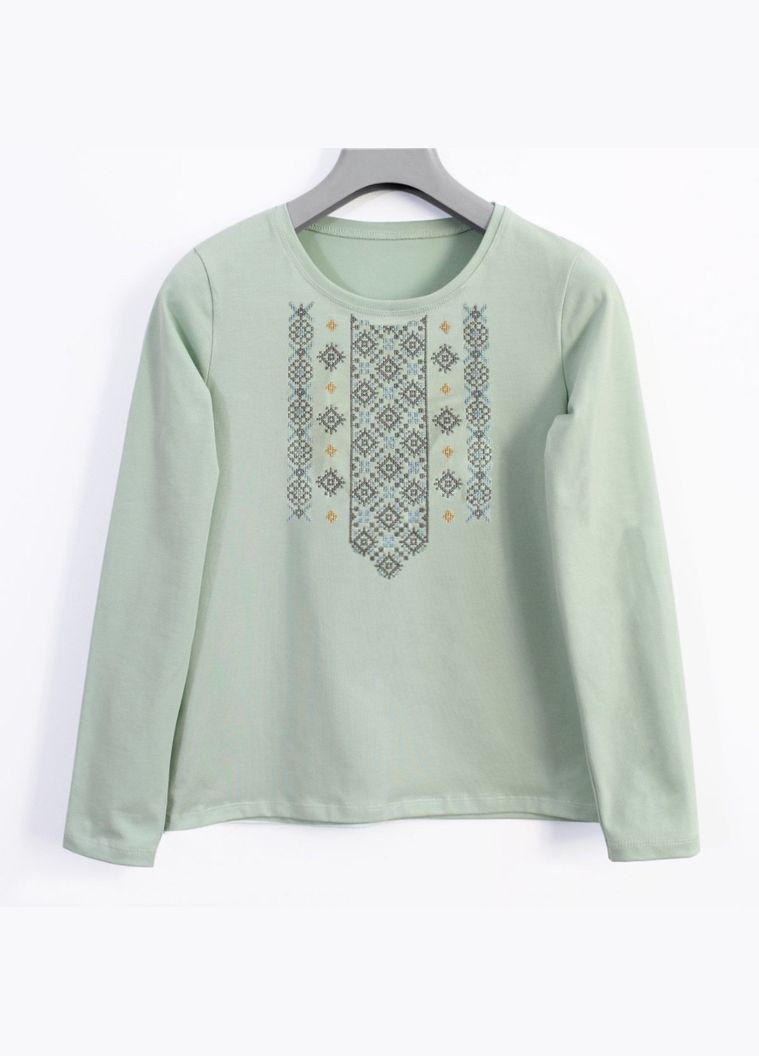 Вишитий жіночий лонгслів мʼятного кольору Ladan - (301026349)