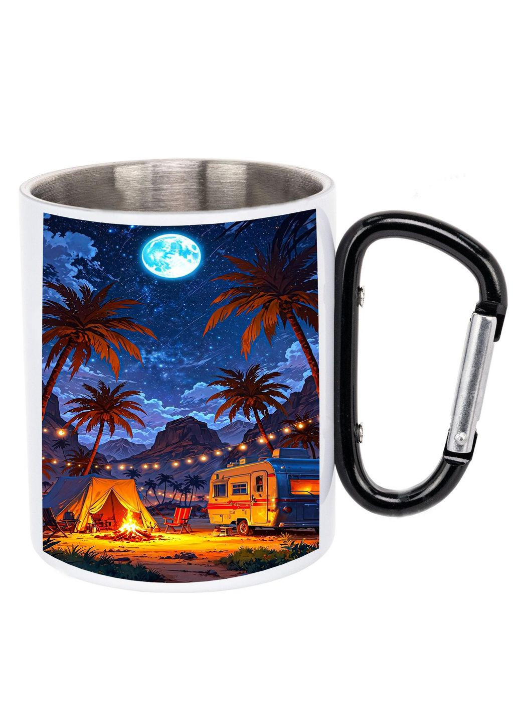 Кружка металева з карабіном (black) туристична 300 мл #0084 біла No Brand (316120956)