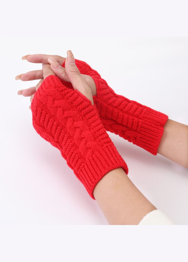 Митенки с текстурой вязки красные One Size No Brand (308250644)