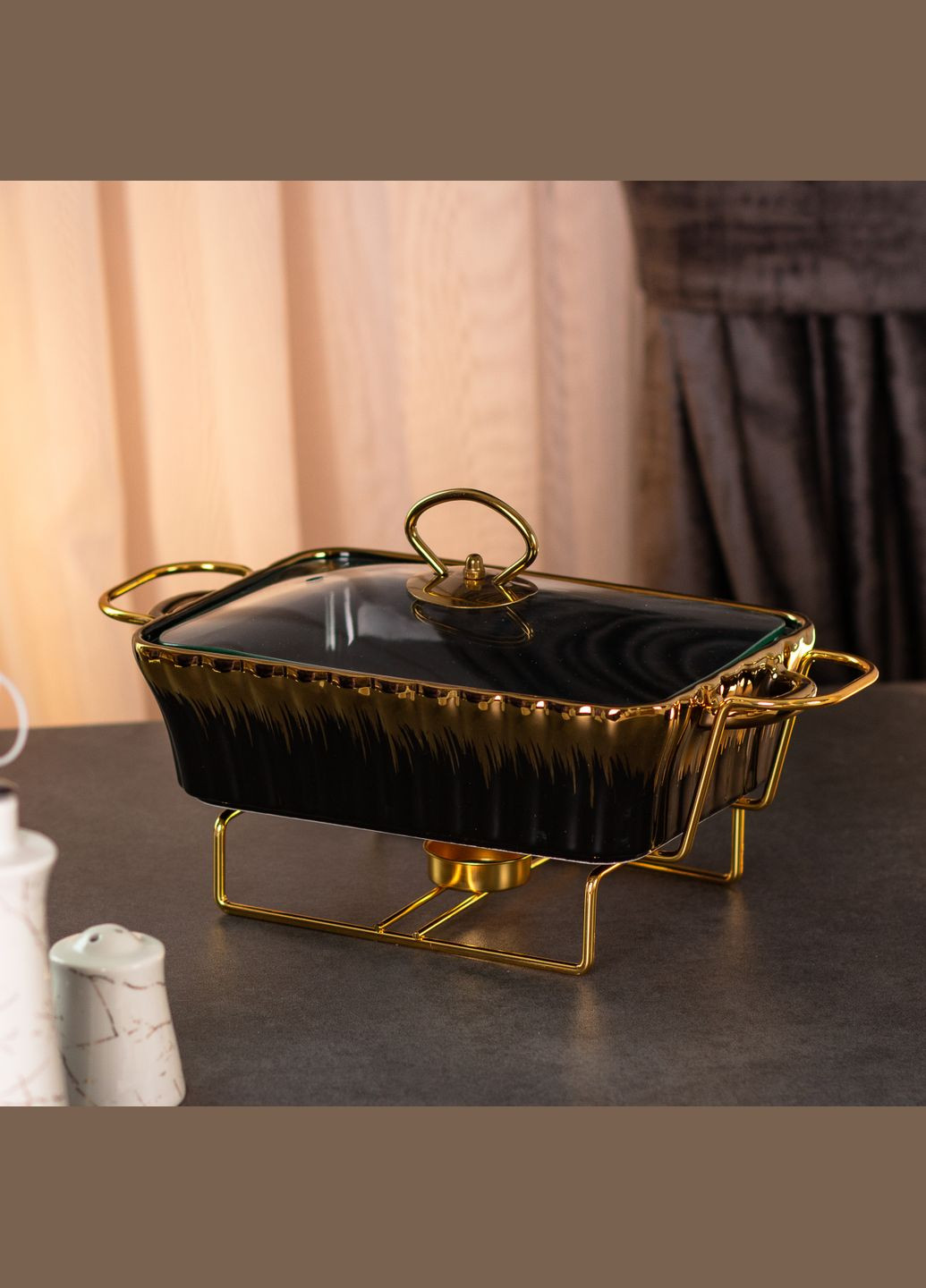 Мармитница керамическая прямоугольная 1 л со стеклянной крышкой, Yiwu (358649916)