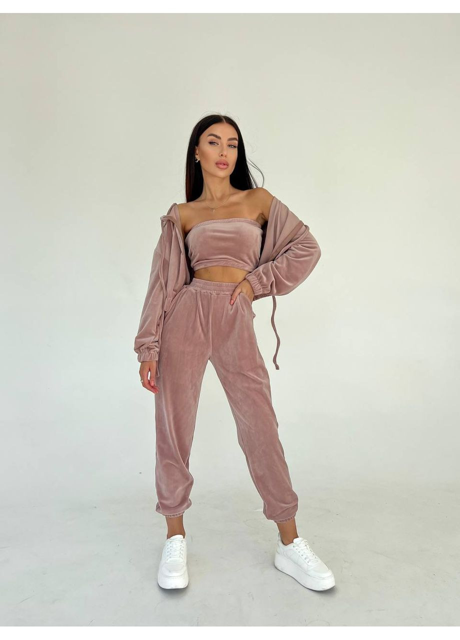 Жіночий велюровий костюм-трійка No Brand Г1469-1085/6 (356568391)