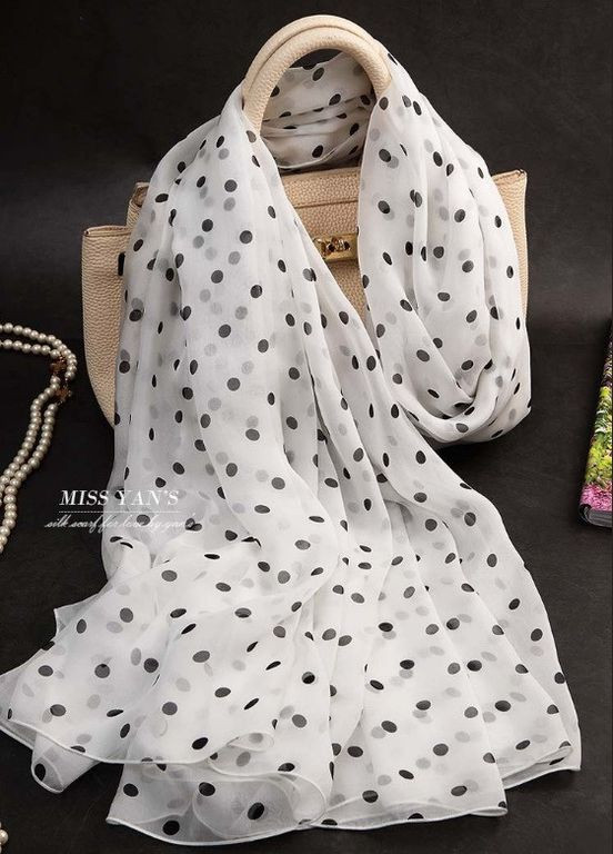Жіноча шарф хустка в горох шифоновий Basic 150 см*70 см Хустка, Білий PTR No Brand (317769227)