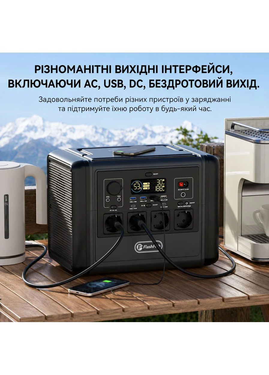 Портативна зарядна станція 1200 Вт 768 Вт·год LiFePO4 USB AC DC Flashfish T1200S (372448732)