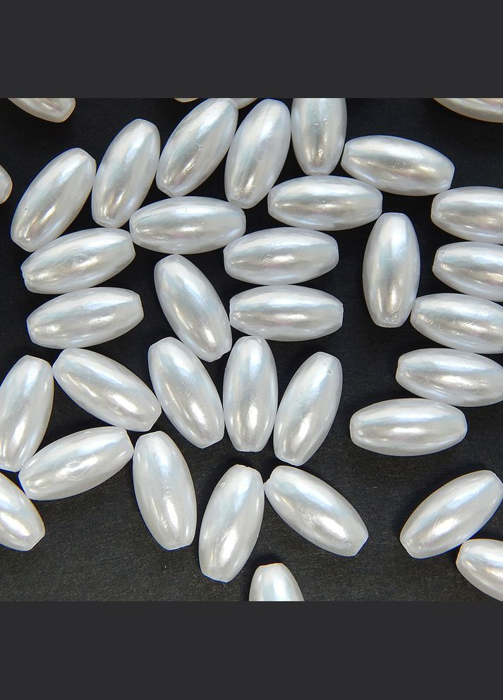Намистини перламутрові Рис, акрил, 12х5 мм, білі, 20 шт No Brand (340485717)