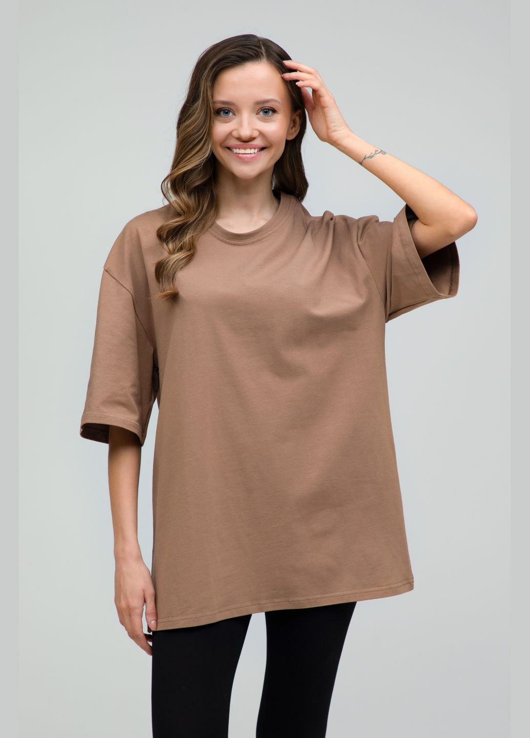 Набір оверсайз футболок жіночих 2шт, Беж/Коричневий (U0104W-Cream-Brown) RAY Oversize - (345556633)