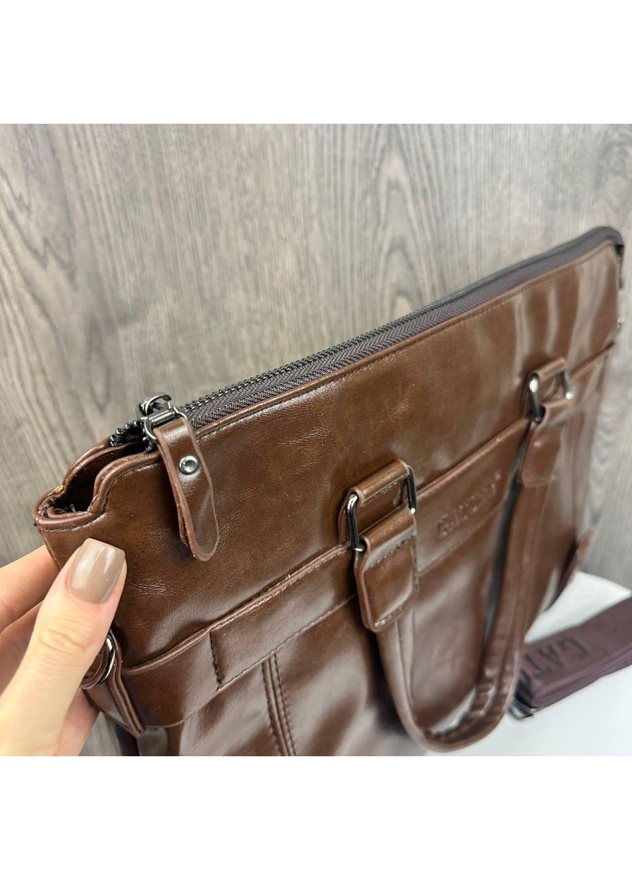 Мужской деловой портфель для документов сумка унисекс коричневая из ПУ кожи No Brand (351536502)