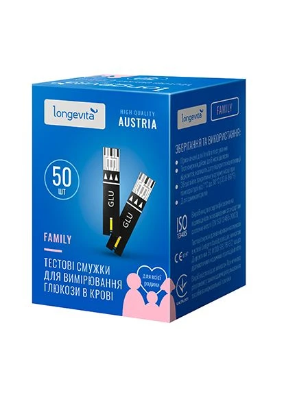 Тестовые полоски для измерения глюкозы в крови Family (50шт.) (6806077) Longevita (388771625)