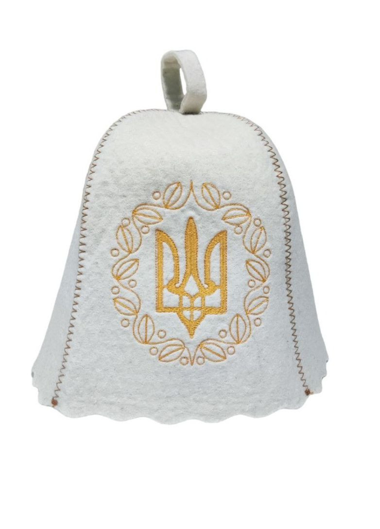 Шапка для лазні "Тризуб золото" натуральна повсть білий (LA-742) Luxyart (307400566)