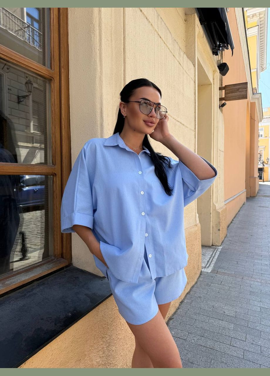 Женский льняной костюм с рубашкой и шортами. Avanti (341088989)