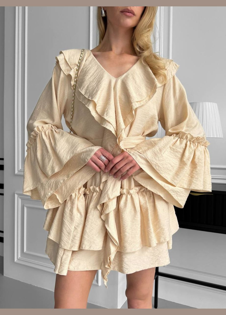 Айворі повсякденний жіноча сукня з воланами Україна однотонна