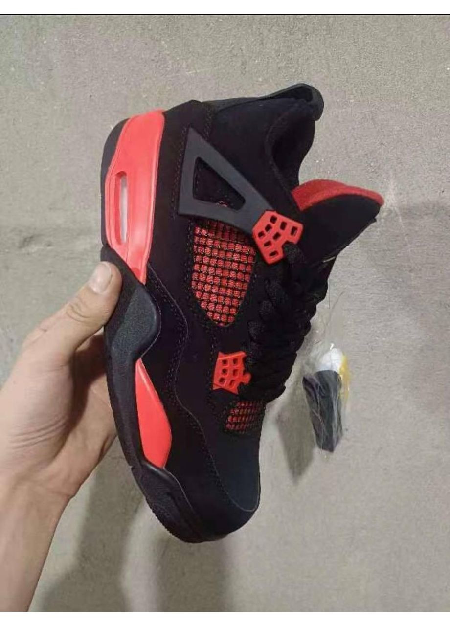 Черные демисезонные кроссовки мужские nike air jordan 4 black red v2 найк аир джордан No Brand