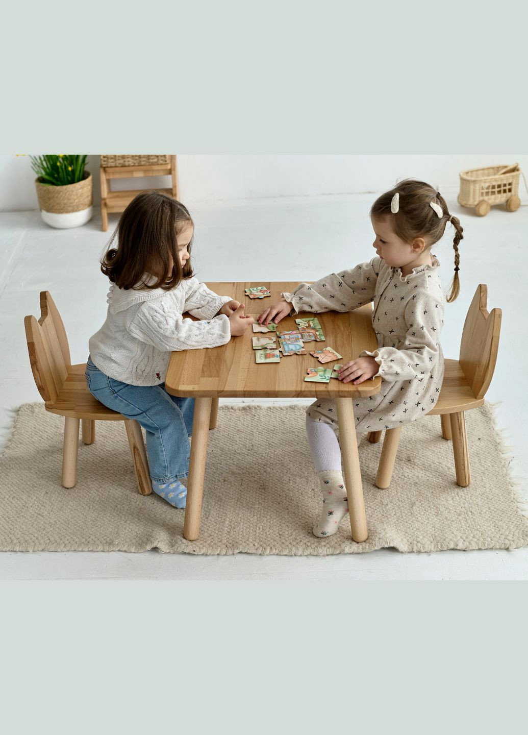Дитячий столик і 2 стільчика Cat для дітей 2-4 років Натуральний Tatoy (292312773)