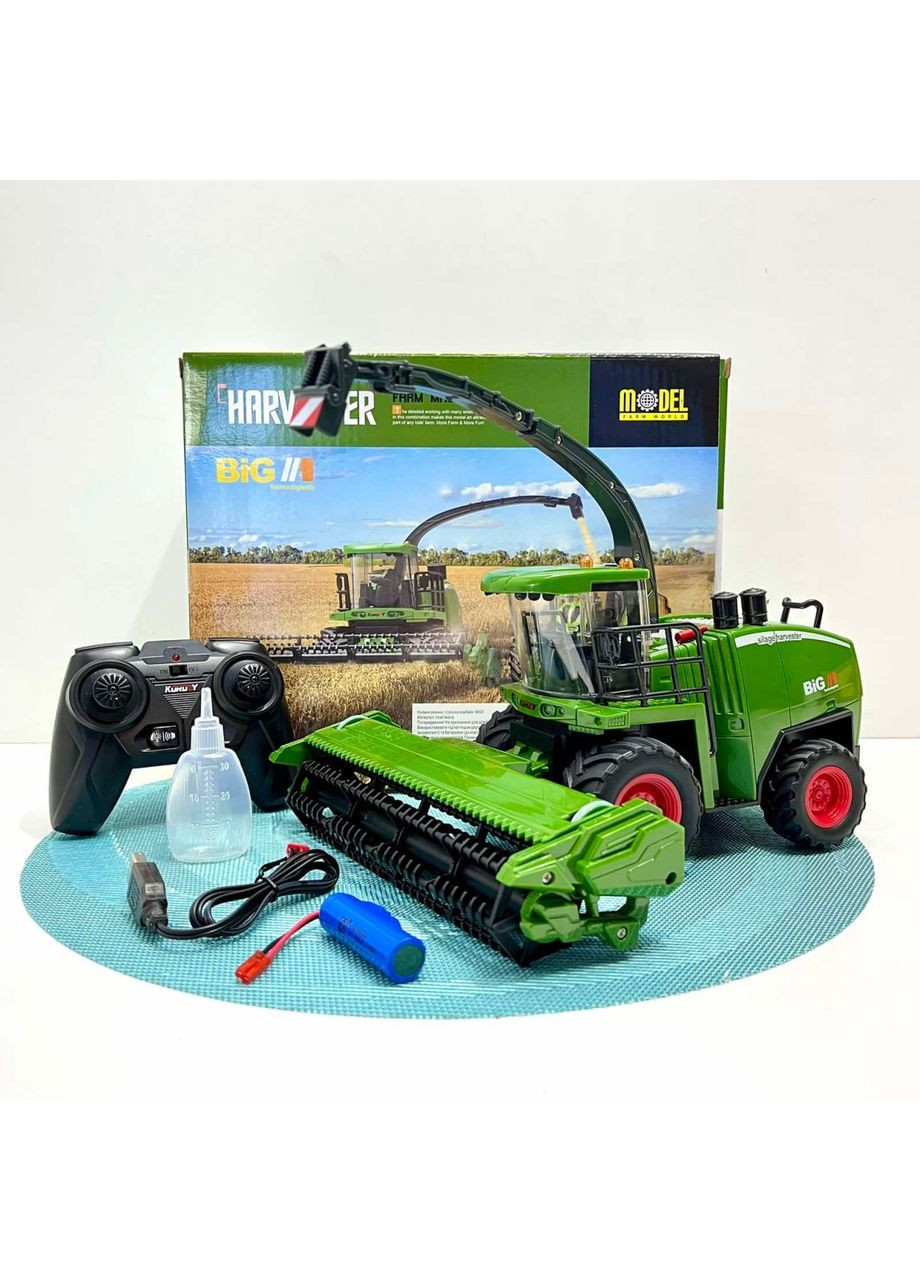 Комбайн на радиоуправлении подсветка звук аккумулятор 3.7V, пульт 2.4GHz резиновые колеса парогенератор 1:24 (6605) No Brand (365807446)
