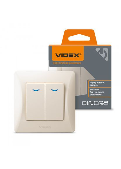 Выключатель двухклавишный кремовый с подсветкой BINERA Videx (366298512)