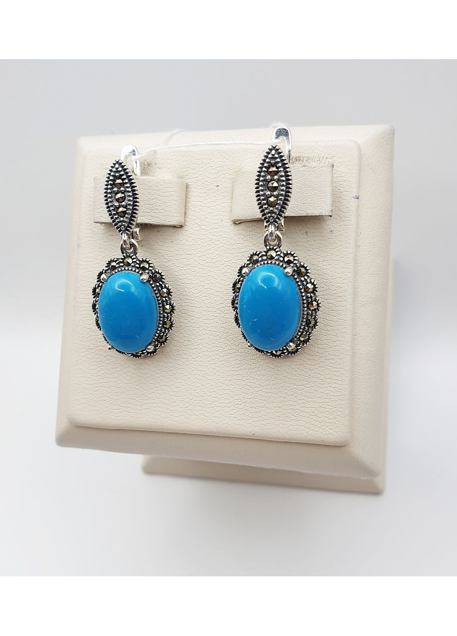 Серьги серебряные с бирюзой и марказитом 8,96 г No Brand (369737723)