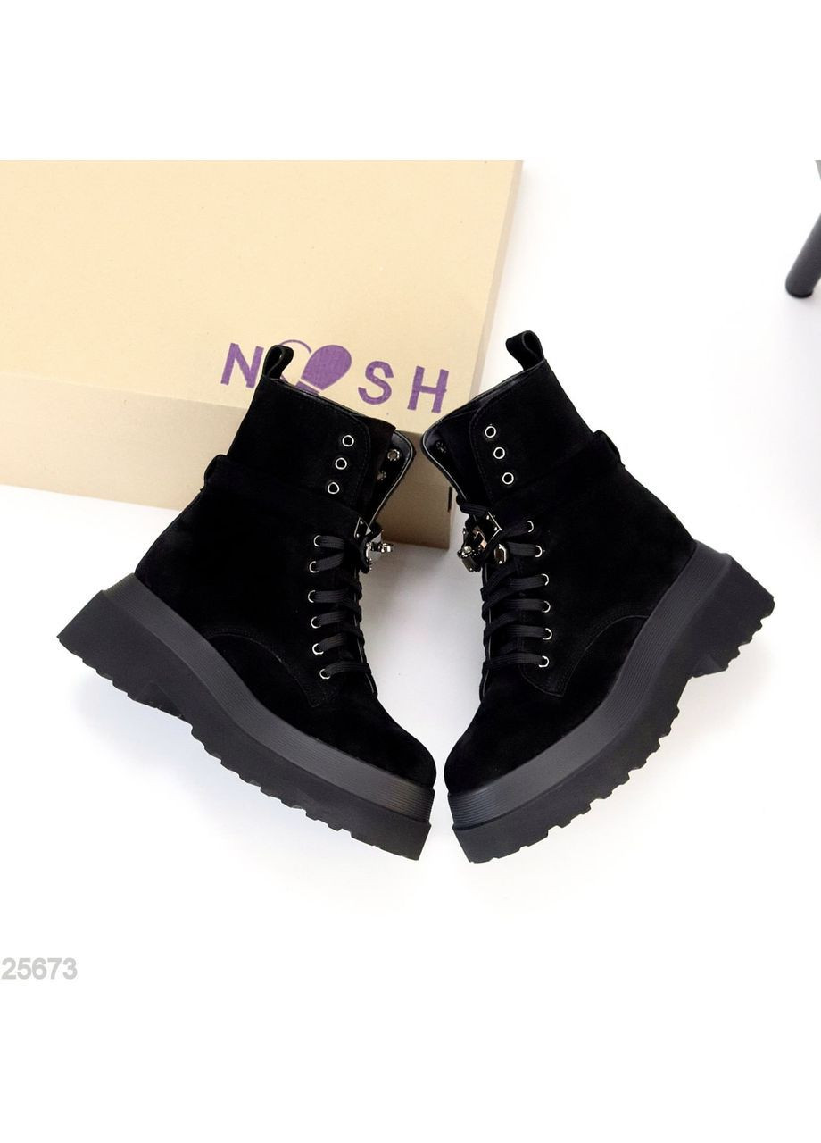 женские зимние ботинки city из натуральной замши, черные, утепленные полушерстью, на массивной подошве No Brand