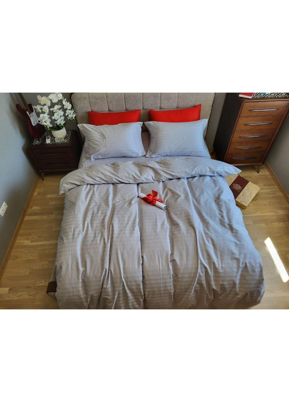 Постільна білизна Мульти страйп сатин сірий, PREMIUM Двухспальний розмір, наволочки 70/70 No Brand (363192511)