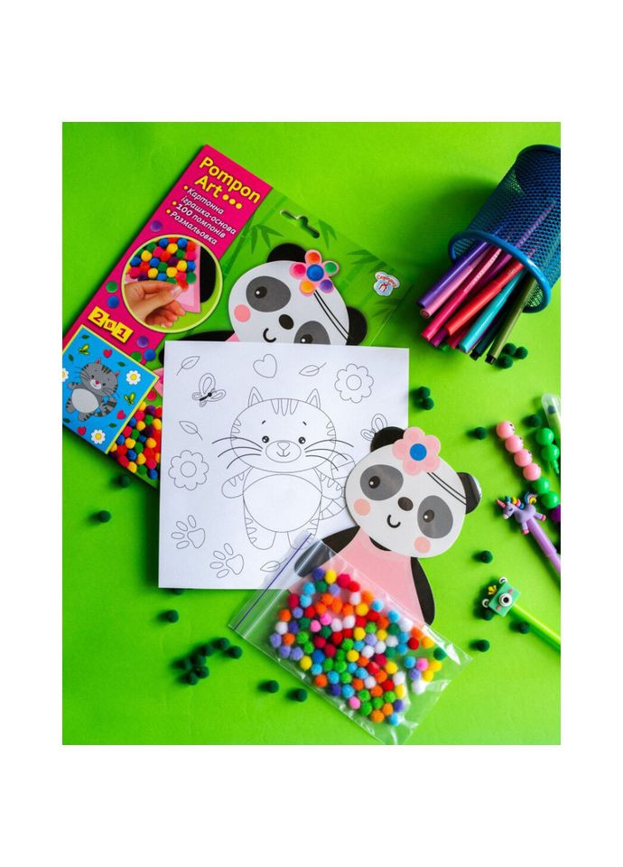 Набор для творчества Панда Pompon Art 10100691, 100 помпонов и раскраска. Ranok Creative (361497698)