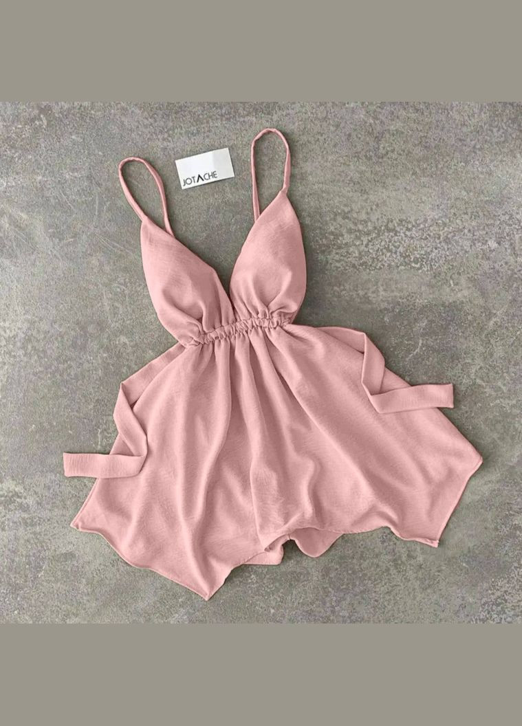 Платье комбинезон No Brand комбинезон-шорты однотонный розовый кэжуал, коктейльный креп
