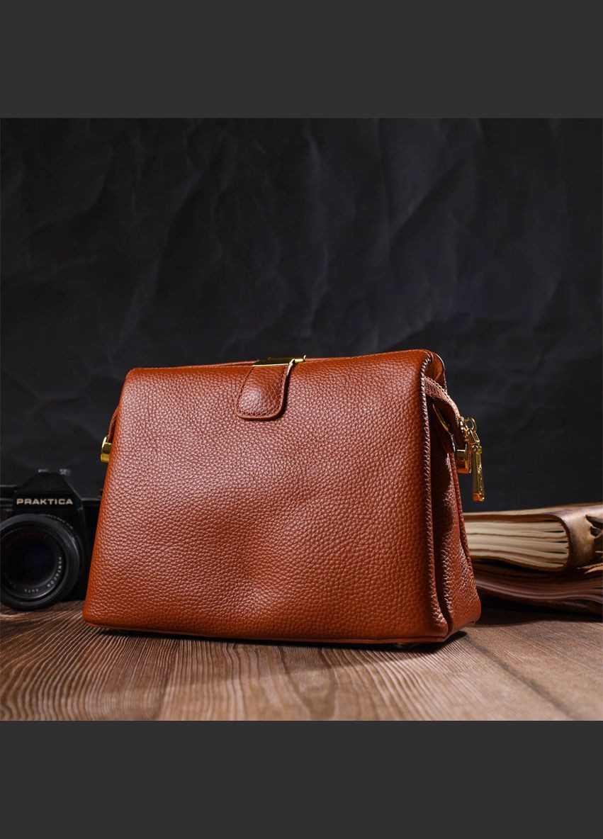 Стильная женская сумка на три отделения из натуральной оливковой кожи 22105 Vintage (329197675)