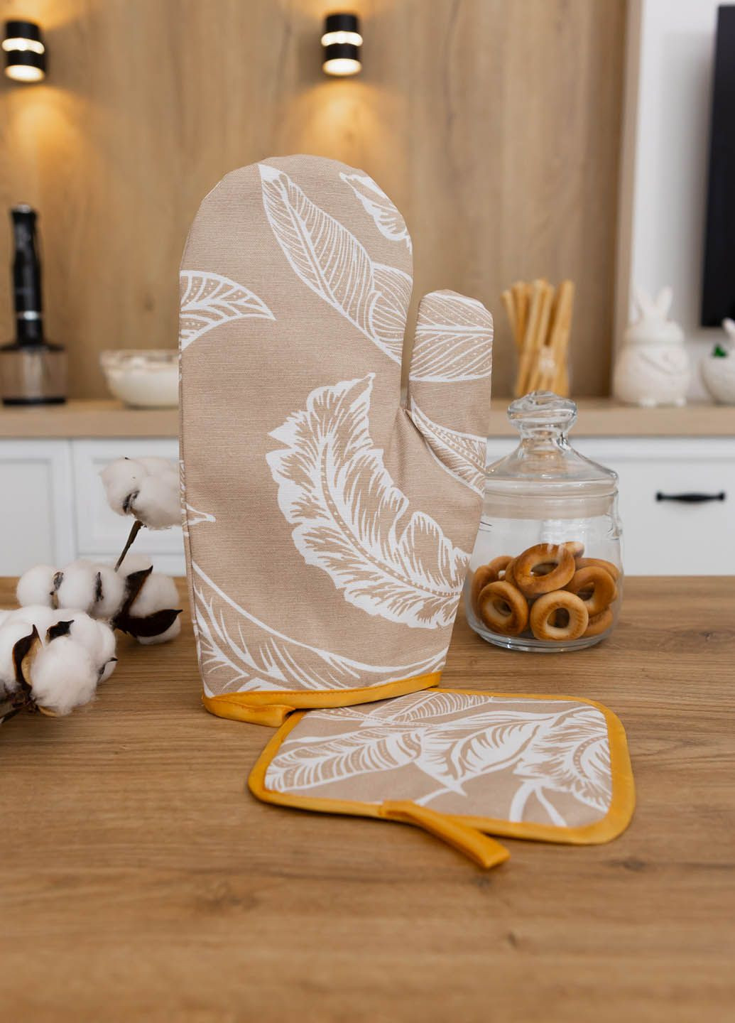 Набор рукавичка и прихватка водоотталкивающие "Тропические листья" Homedec - (322580732)