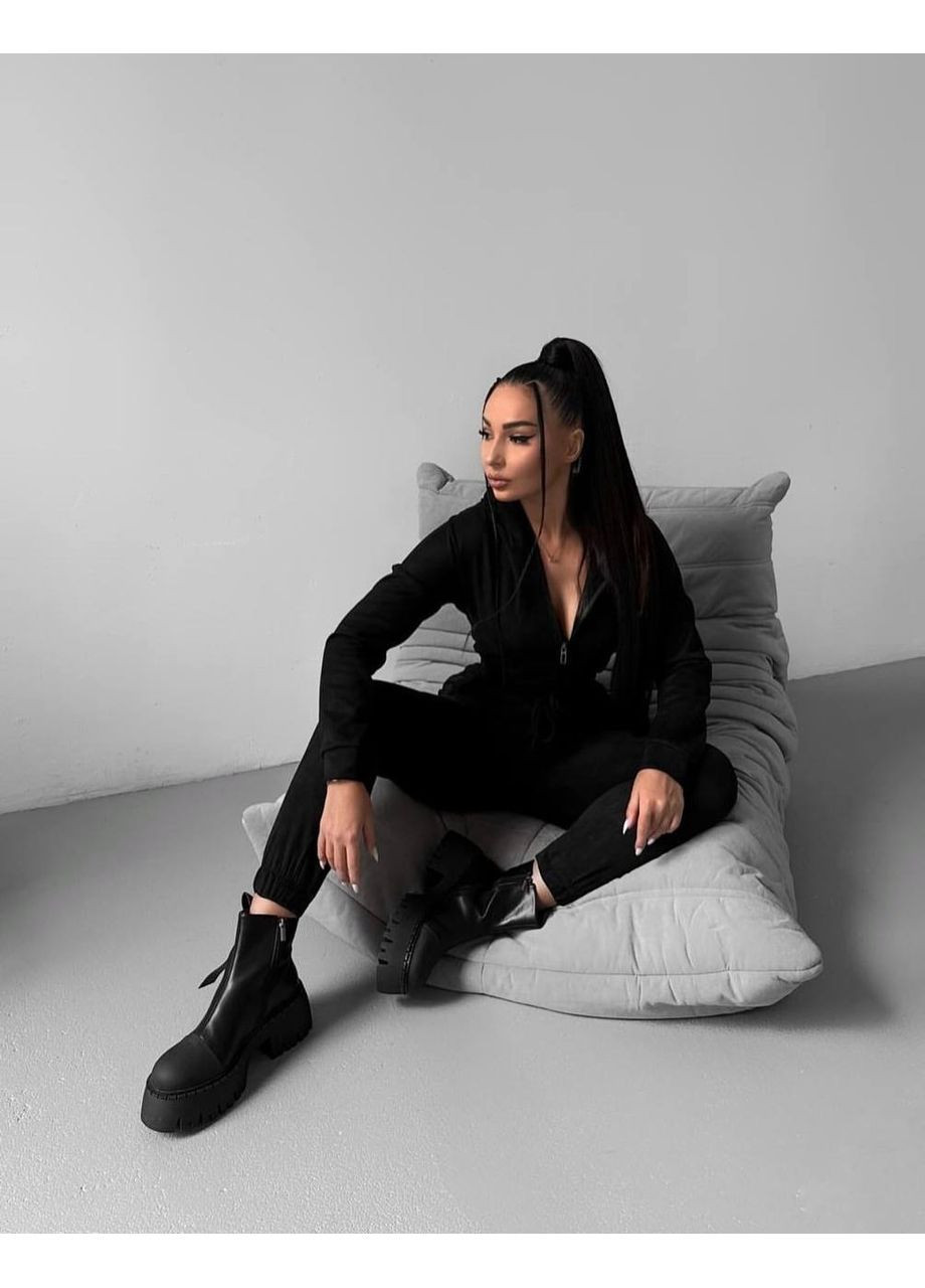 Жіночий комбінезон No Brand комбінезон-брюки однотонний чорний спортивний, повсякденний, вечірній, діловий, кежуал дайвінг, штучна замша