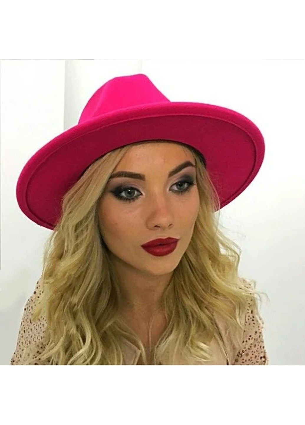 Капелюх унісекс Федора зі стійкими полями і стрічкою малиновий (фуксія) No Brand (300880758)