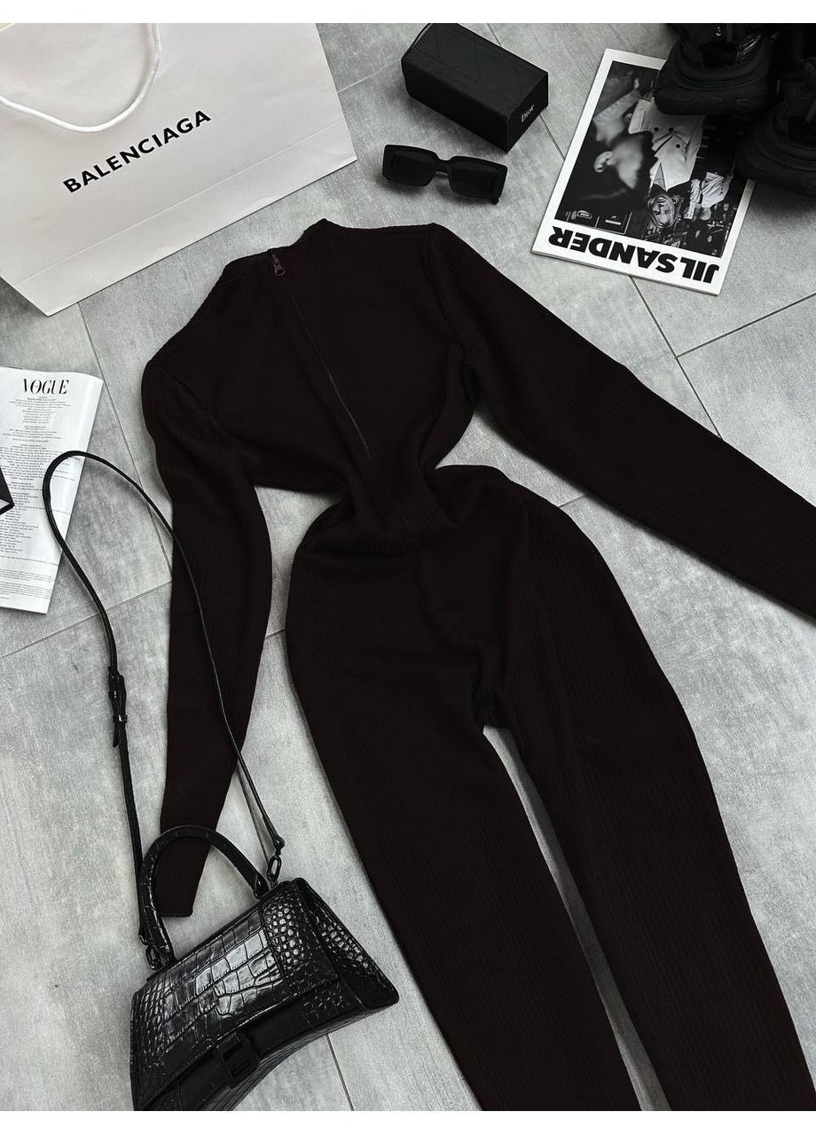 Жіночий комбінезон ангора рубчик на флісі No Brand Б1436/1437-415/2 комбінезон-брюки чорний ангора, фліс