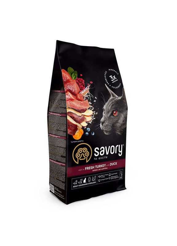 Adult Cat Steril Fresh Turkey and Duck - Сухий корм з індичкою та качкою для дорослих стерилізованих котів - 400 г Savory (369497197)