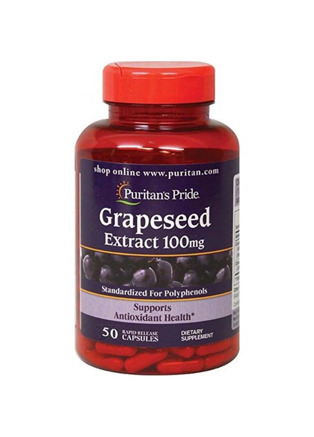 Антиоксидант Grapeseed Extract 100 mg 50 Caps Puritans Pride (301770407)