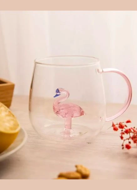 Скляна кружка з фігуркою Фламінго, 280 м No Brand (319508103)