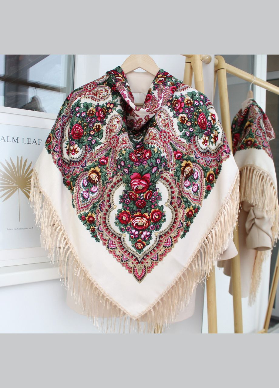 Хустка народна "Букет троянд" Молочна 612007 Husta (323223099)