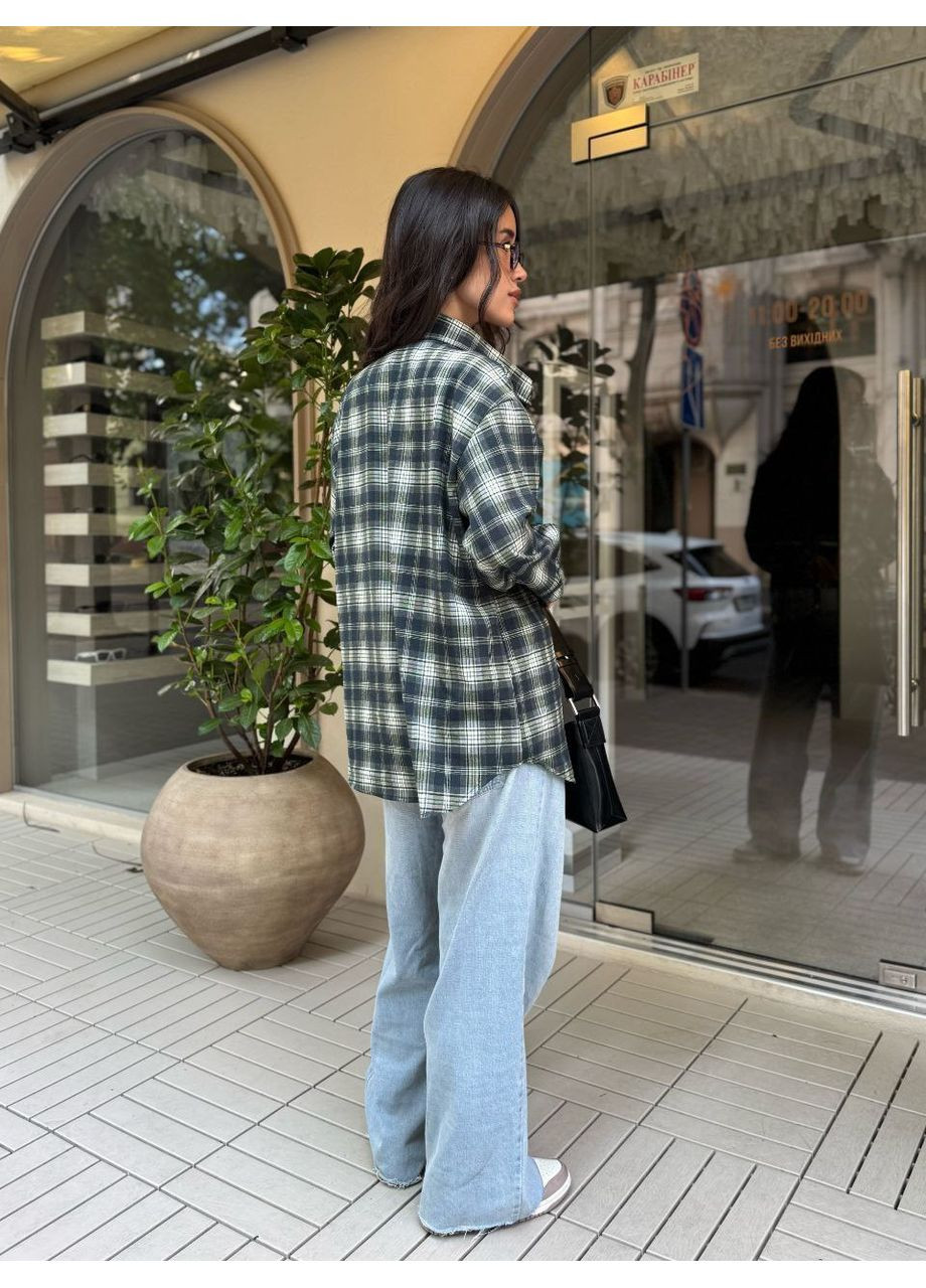 Жіноча сорочка фланель в клітинку вільного крою зелена You Best (358932384)