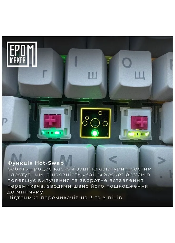 Клавіатура Shadow-X 70 Mulan Switch Hot-Swap LCD Screen RGB Wireless/Bluetooth/USB UA White (SHX-W-M) EPOMAKER (382058793)