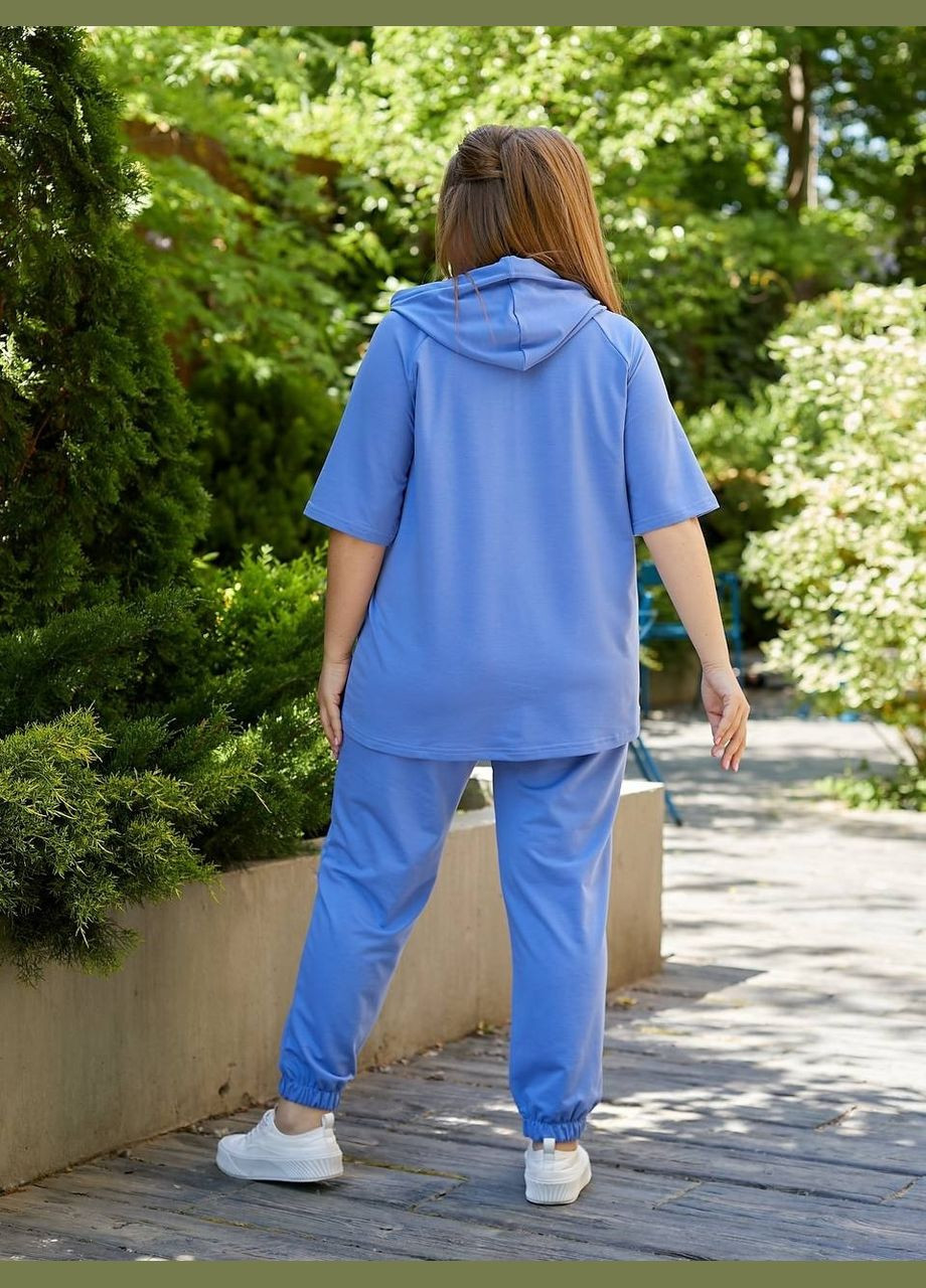 Жіночий блакитний спортивний костюм батал літній трикотажний з капюшоном великі розміри Bonita Спортивний костюм (324747446)