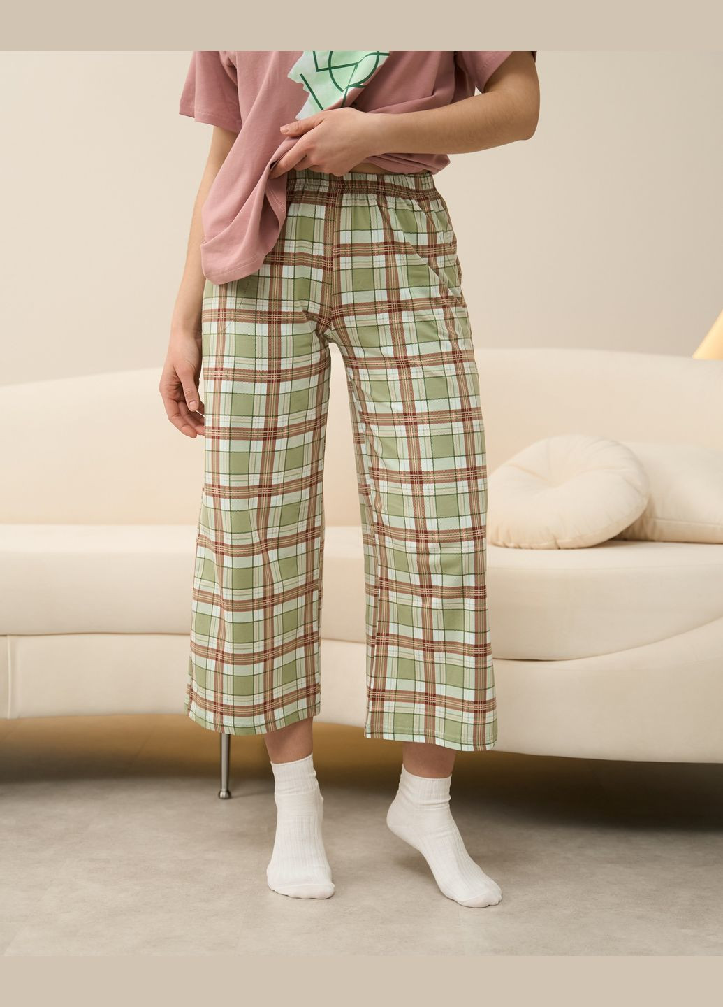 Пудрова жіночий комплект з кюлотами в клітку Nicoletta